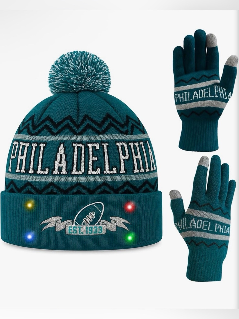 Philadelphia Eagles Beanie and Gloves Set Football
